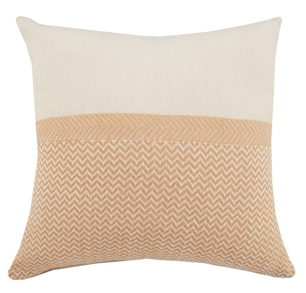 Set Of Two 18" X 18" Cream Chevron Zippered 100% Cotton Throw Pillow