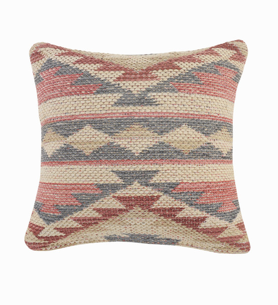 Set Of Two 18" X 18" Blue Cream And Red Geometric Zippered 100% Cotton Throw Pillow