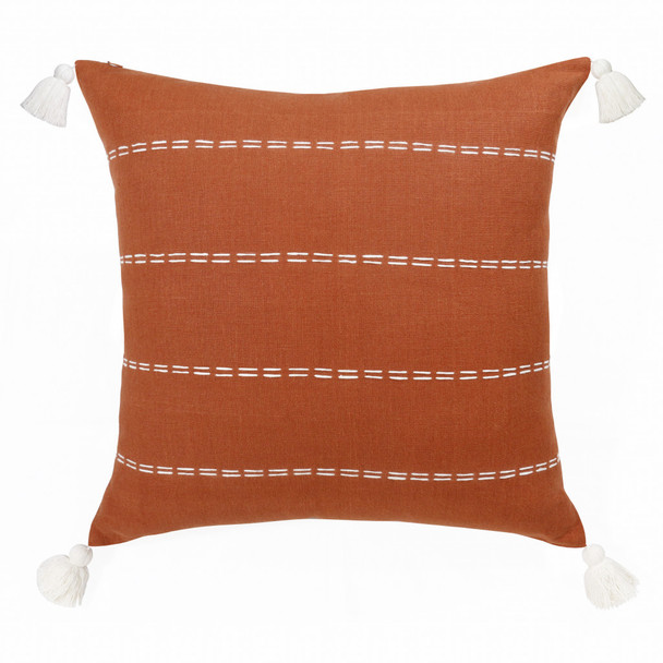 Set Of Two 20" X 20" Orange Striped Zippered Linen Throw Pillow