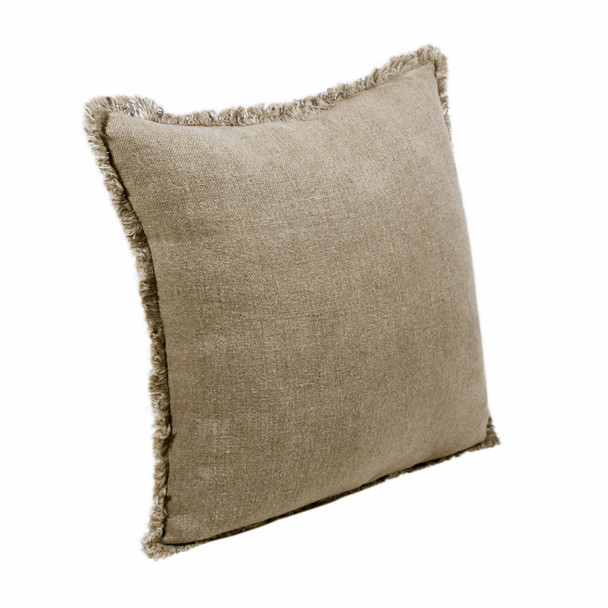 Set Of Two 20" X 20" Tan Solid Color Zippered Linen Throw Pillow