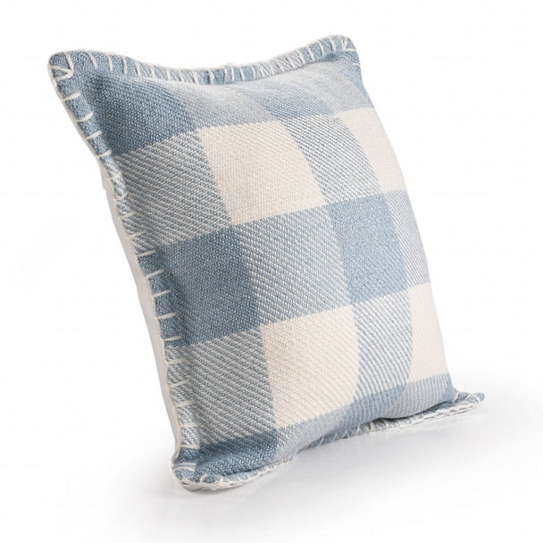 Set Of Two 20" X 20" Blue Plaid Zippered Polyester Throw Pillow