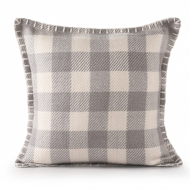 Set Of Two 20" X 20" Blue Plaid Zippered Polyester Throw Pillow