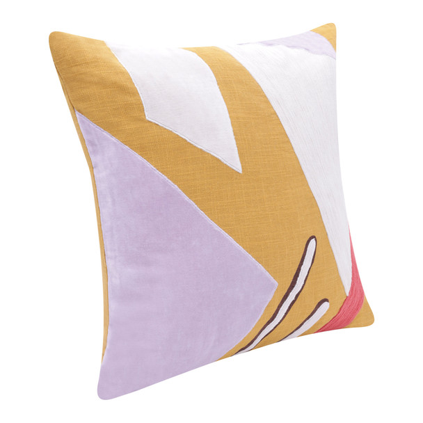 Set Of Two 20" X 20" Yellow Abstract Zippered 100% Cotton Throw Pillow