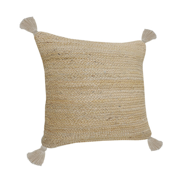 Set Of Two 20" X 20" Tan Solid Color Zippered Jute Throw Pillow