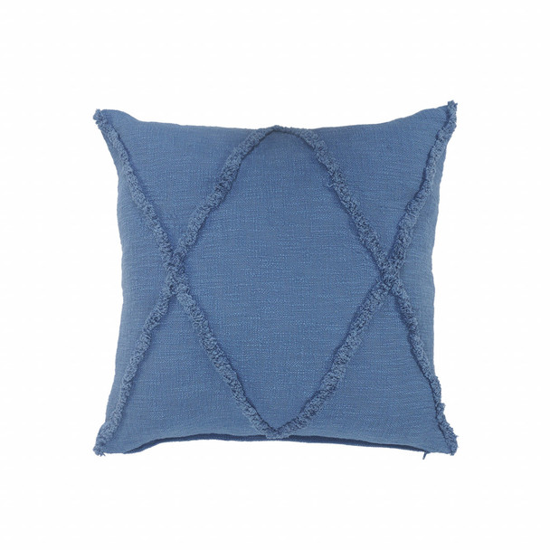 Set Of Two 26" X 26" Blue Solid Color Zippered 100% Cotton Throw Pillow