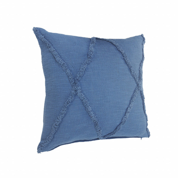 Set Of Two 26" X 26" Blue Solid Color Zippered 100% Cotton Throw Pillow