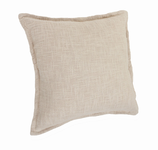 Set Of Two 20" X 20" Beige Solid Color Zippered 100% Cotton Throw Pillow