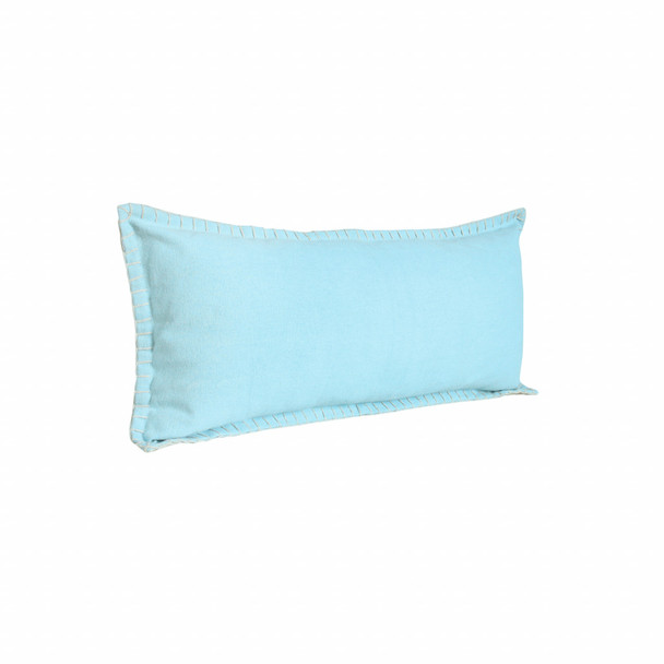 Set Of Two 14" X 36" Blue Solid Color Zippered 100% Cotton Throw Pillow