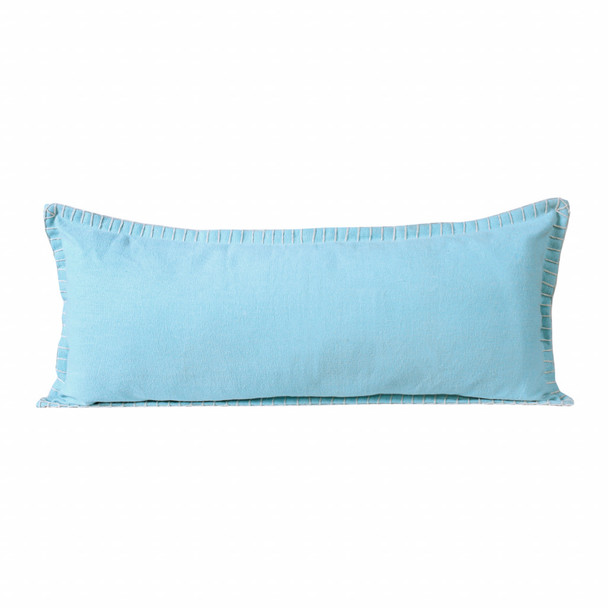 Set Of Two 14" X 36" Blue Solid Color Zippered 100% Cotton Throw Pillow