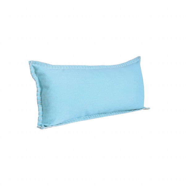 Set Of Two 14" X 36" Blue Solid Color Zippered 100% Cotton Throw Pillow