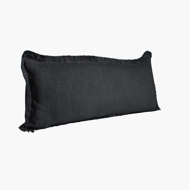 Set Of Two 14" X 36" Black Solid Color Zippered 100% Cotton Throw Pillow