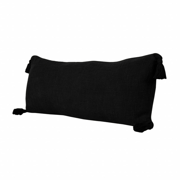 Set Of Two 14" X 36" Black Solid Color Zippered 100% Cotton Throw Pillow