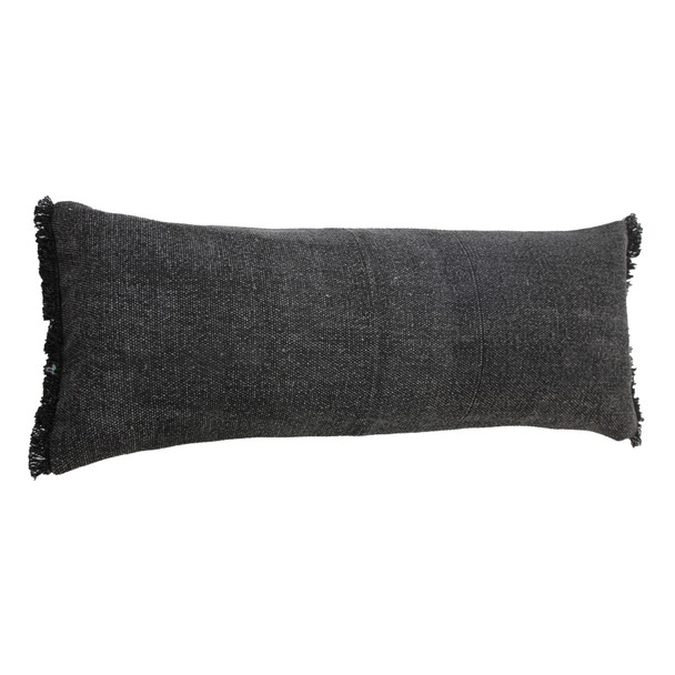 Set Of Two 14" X 36" Black Solid Color Zippered 100% Cotton Throw Pillow