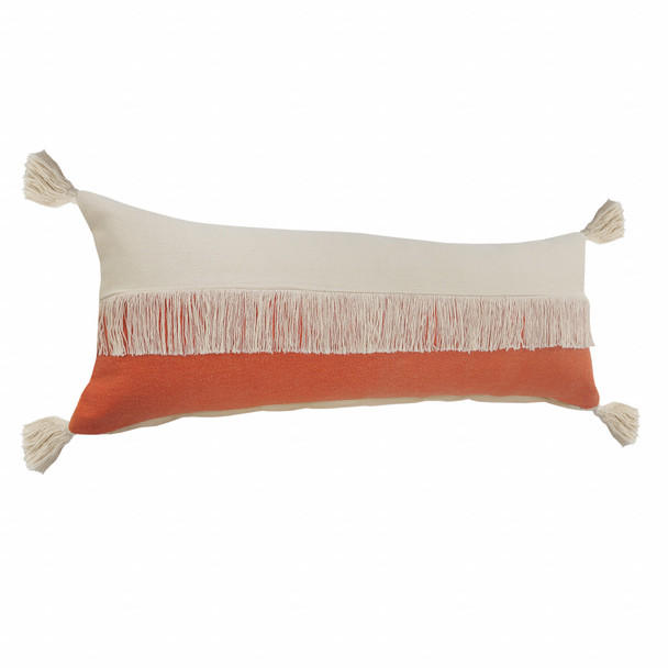 Set Of Two 14" X 36" Orange Zippered 100% Cotton Throw Pillow