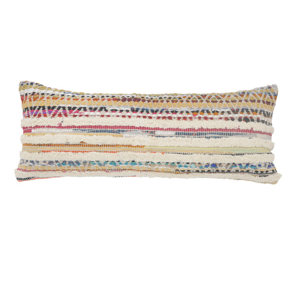 Set Of Two 14" X 36" Multicolored Striped Zippered 100% Cotton Throw Pillow