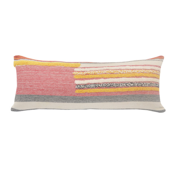 Set Of Two 14" X 36" Multicolored Striped Zippered 100% Cotton Throw Pillow