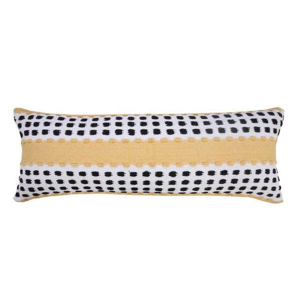 Set Of Two 14" X 36" Yellow Striped Zippered 100% Cotton Throw Pillow