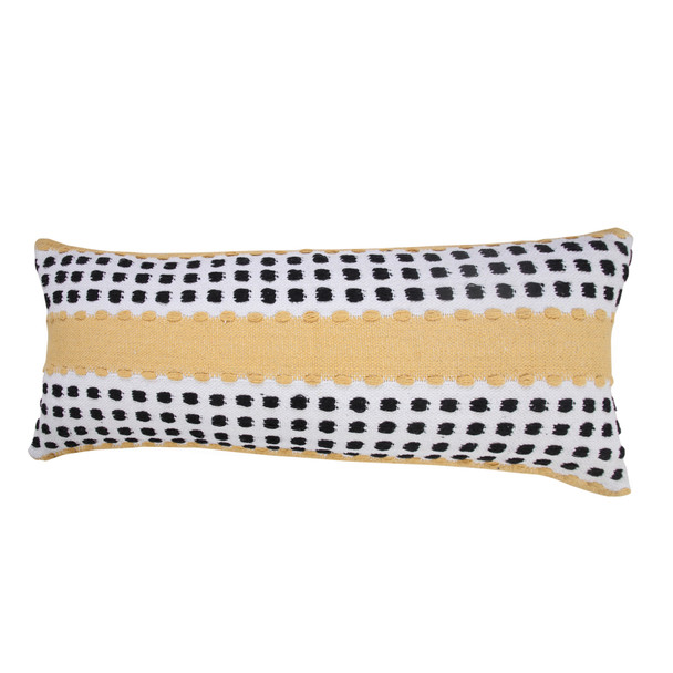 Set Of Two 14" X 36" Yellow Striped Zippered 100% Cotton Throw Pillow