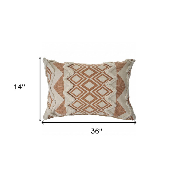 Set Of Two 14" X 36" Cream Geometric Zippered 100% Cotton Throw Pillow