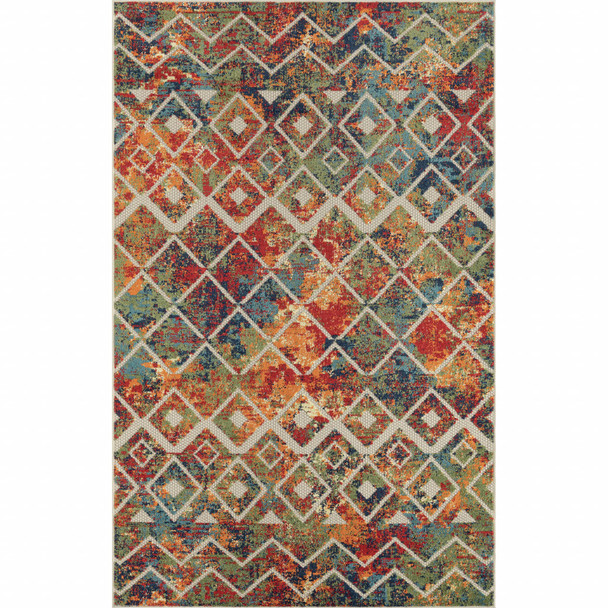 5' X 8' Red Geometric Non Skid Indoor Outdoor Area Rug