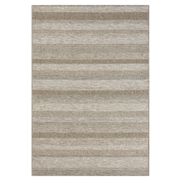 5' X 7' Tan Striped Handmade Indoor Outdoor Area Rug