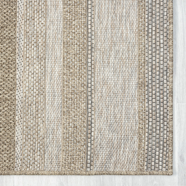5' X 7' Tan Striped Handmade Indoor Outdoor Area Rug