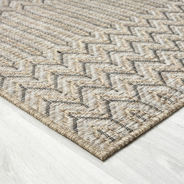 5' X 7' Tan Chevron Handmade Indoor Outdoor Area Rug