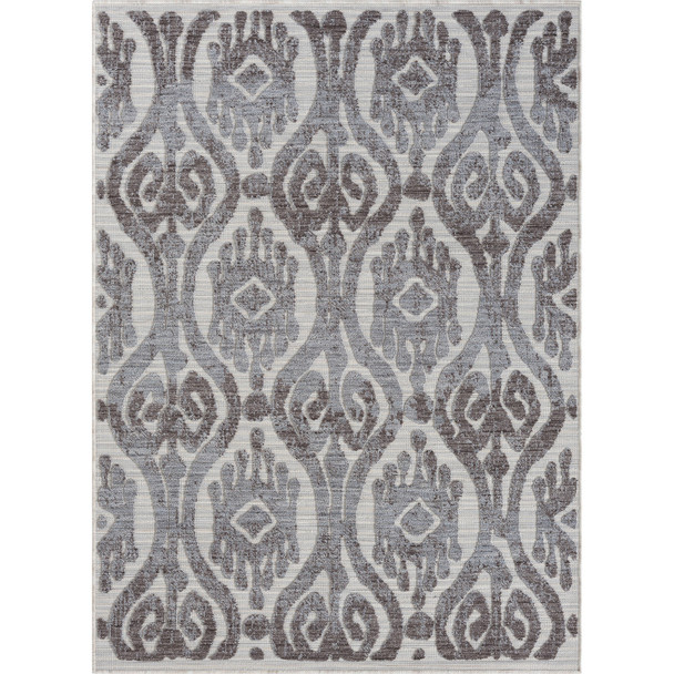 5' X 7' Blue Damask Indoor Outdoor Area Rug