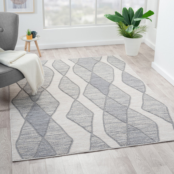 8' X 11' Blue Gray Geometric Indoor Outdoor Area Rug