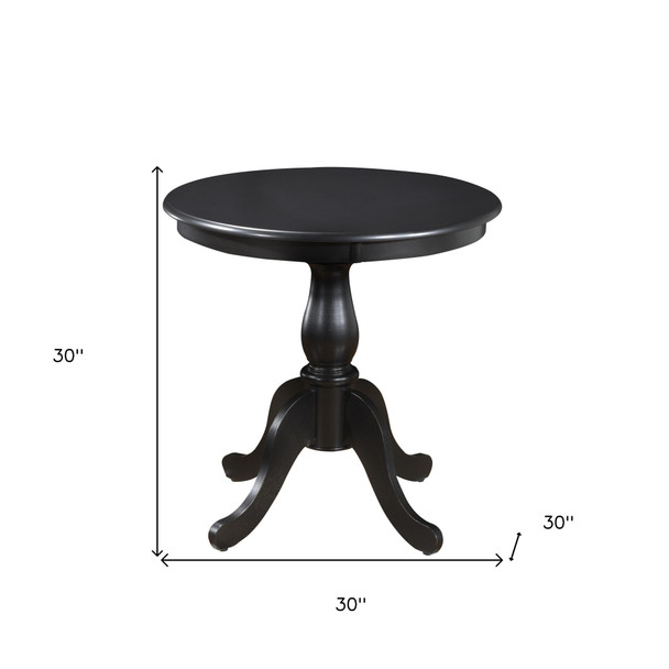 30" Antique Black Round Turned Pedestal Base Wood Dining Table