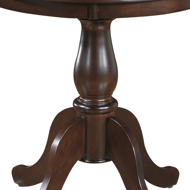 30" Dark Brown Round Turned Pedestal Base Wood Dining Table