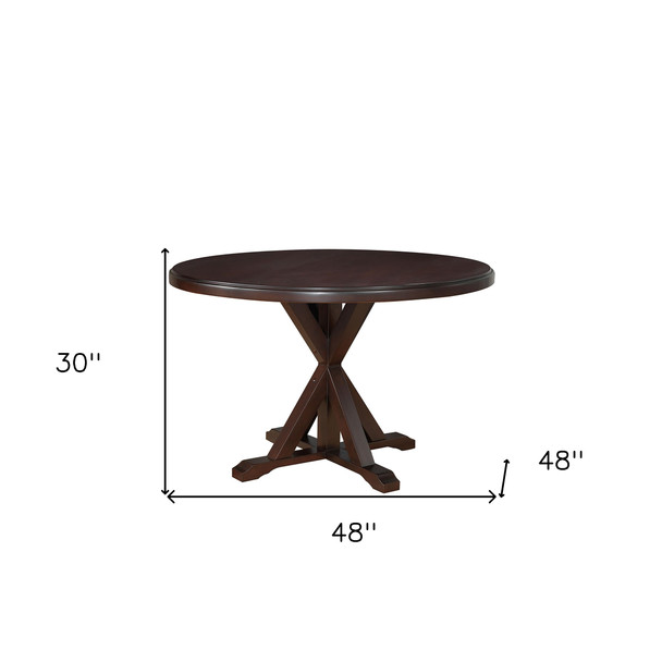 48" Espresso Brown Round X Pedestal Base Wood Dining Table