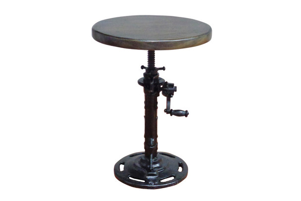 13" Black Round Industrial Adjustable Wood and Metal Stool.