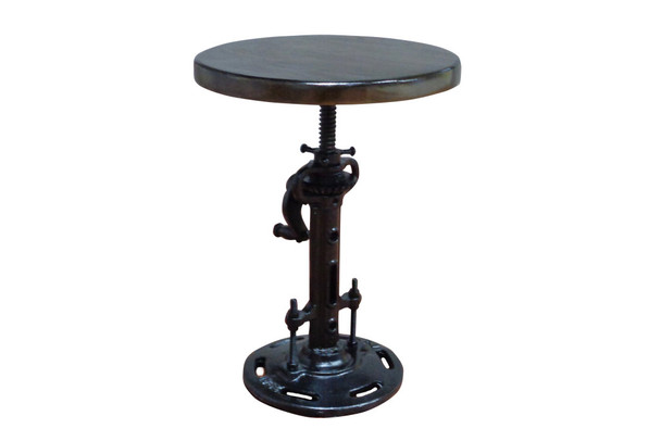 13" Black Round Industrial Adjustable Wood and Metal Stool.