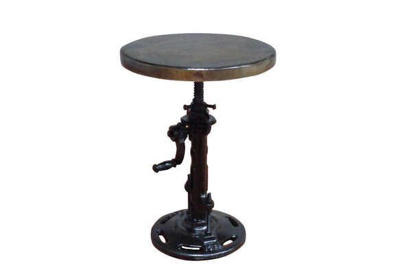 13" Black Round Industrial Adjustable Wood and Metal Stool.