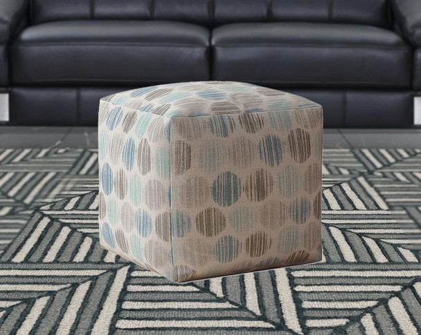 17" Blue Flax Polka Dots Pouf Ottoman