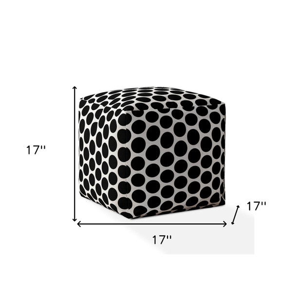 17" Black And White Cotton Polka Dots Pouf Ottoman