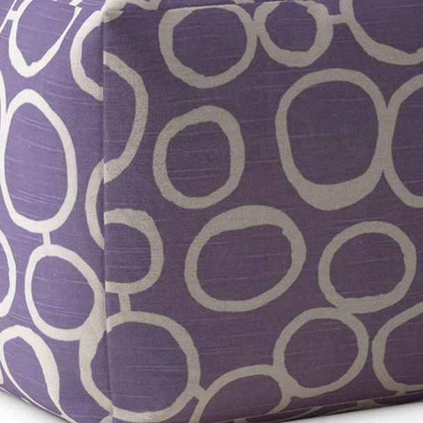 17" Purple And White Cotton Abstract Pouf Ottoman