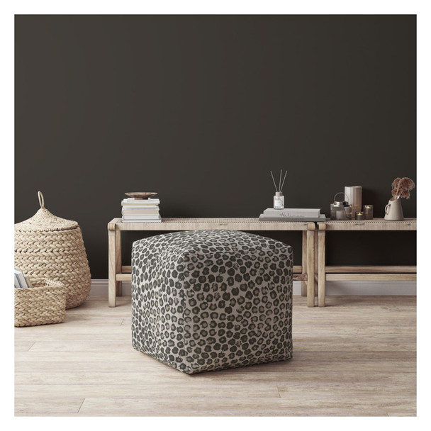 17" Beige Flax Floral Pouf Ottoman