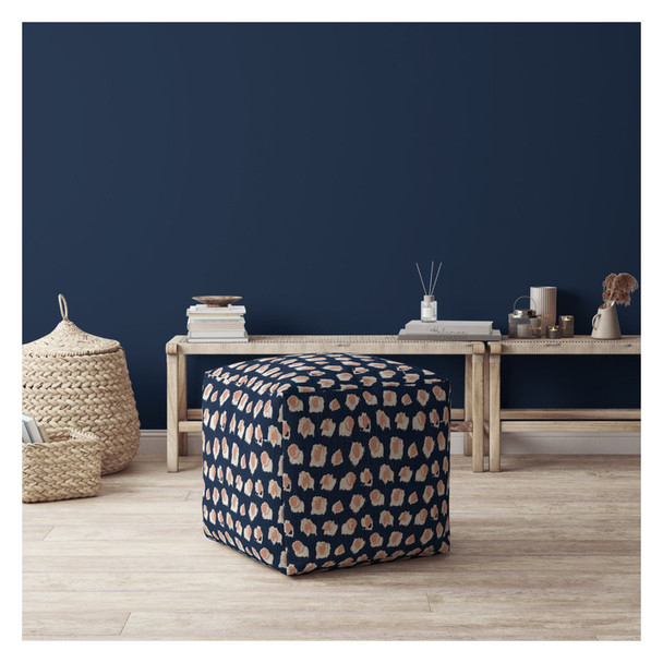 17" Blue Canvas Abstract Pouf Ottoman