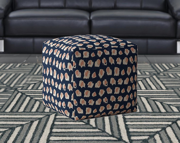 17" Blue Canvas Abstract Pouf Ottoman