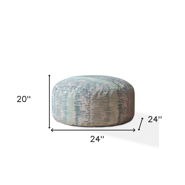 24" Blue Canvas Round Abstract Pouf Ottoman