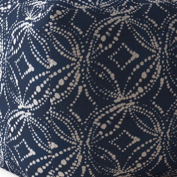 17" Blue And White Canvas Damask Pouf Ottoman