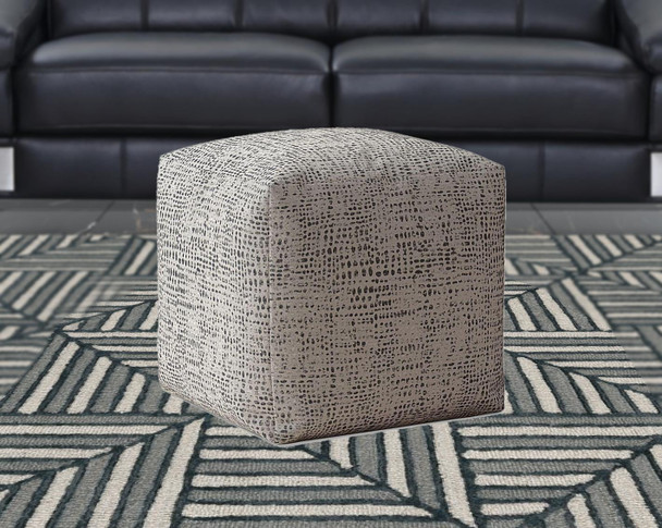 17" Beige Canvas Abstract Pouf Ottoman