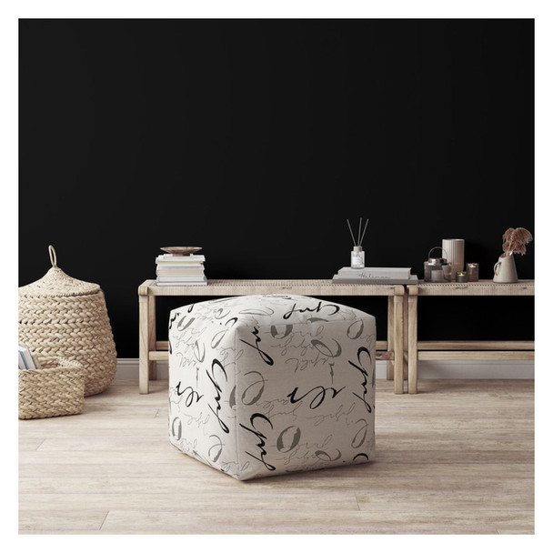 17" Black Polyester Abstract Pouf Ottoman