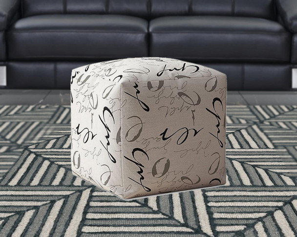 17" Black Polyester Abstract Pouf Ottoman