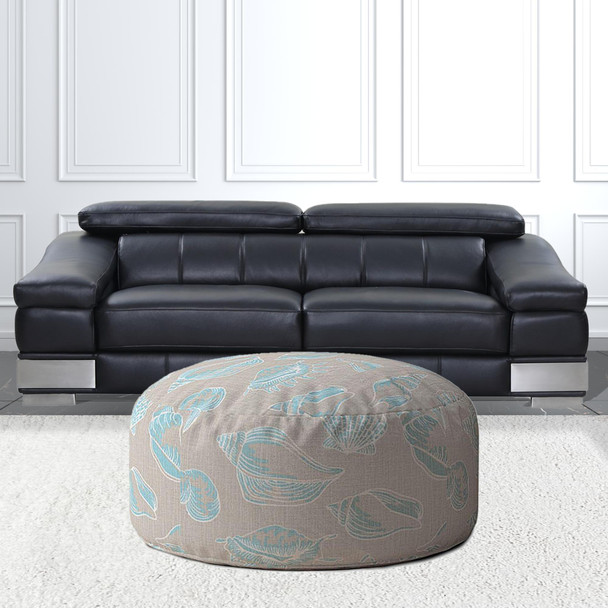 24" Blue Canvas Round Seashell Pouf Cover