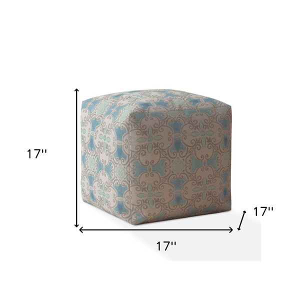 17" Blue Flax Ikat Pouf Cover