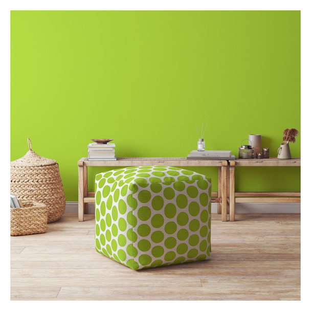 17" Green And White Cotton Polka Dots Pouf Cover