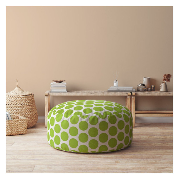 24" Green And White Cotton Round Polka Dots Pouf Cover